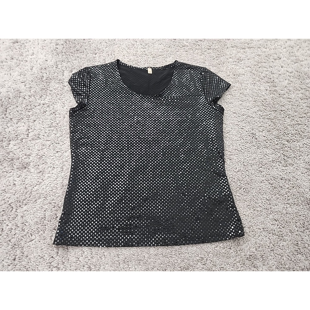 Susan Lawrence Sequined Top Womens M Black Y2K Retro Glitter Party Pullover